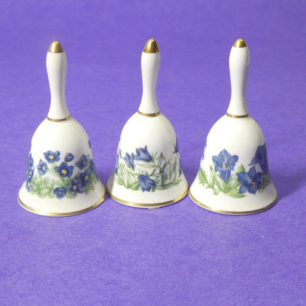 3 Franklin Mint Alpine Flower Mini Bells Porcelain Vintage